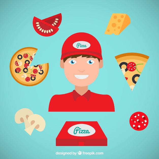 Vector gratuito repartidor de pizza