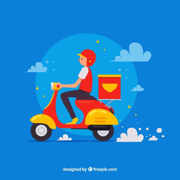 Repartidor con scooter y estilo divertido