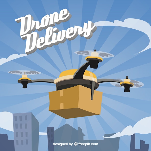 Vector gratuito reparto con drone con diseño plano