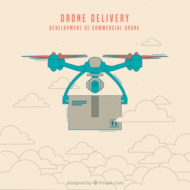 Reparto con drone con estilo de dibujo a mano