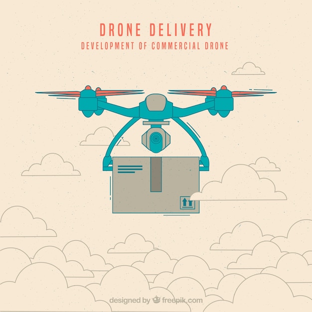 Vector gratuito reparto con drone con estilo de dibujo a mano