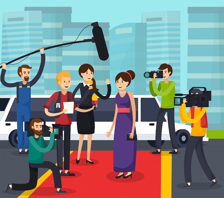 Vector gratuito reporteros y composición ortogonal de celebridades