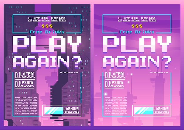 Vector gratuito reproducir póster de pixel art de nuevo para night o club de juegos