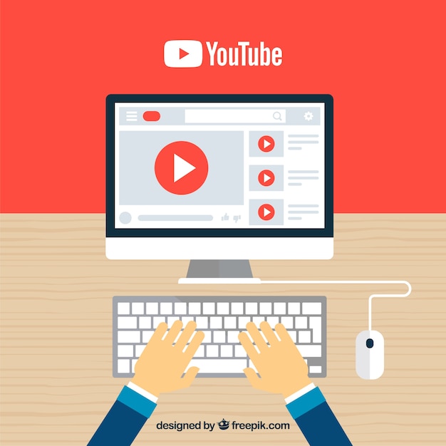 Reproductor de youtube en dispositivo con diseño plano
