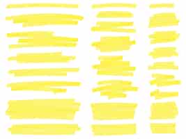 Vector gratuito resalte las líneas de marcador. trazos de marcadores de resaltado de texto amarillo, marcado de resaltados
