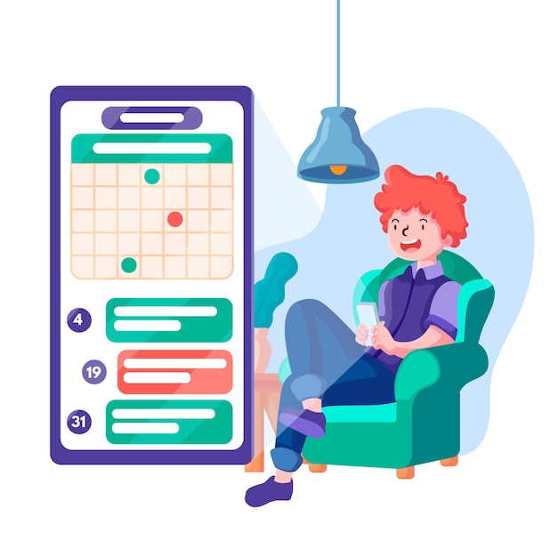 Vector gratuito reserva de cita con teléfono inteligente y persona