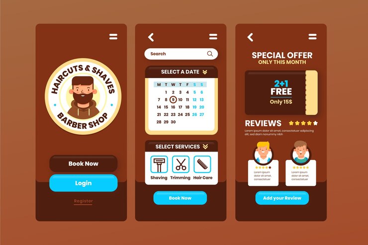 Vector gratuito reserva de citas para el concepto de aplicación de peluquería