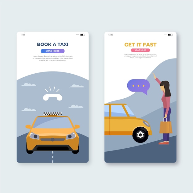 Vector gratuito reserve una pantalla de aplicación móvil de taxi