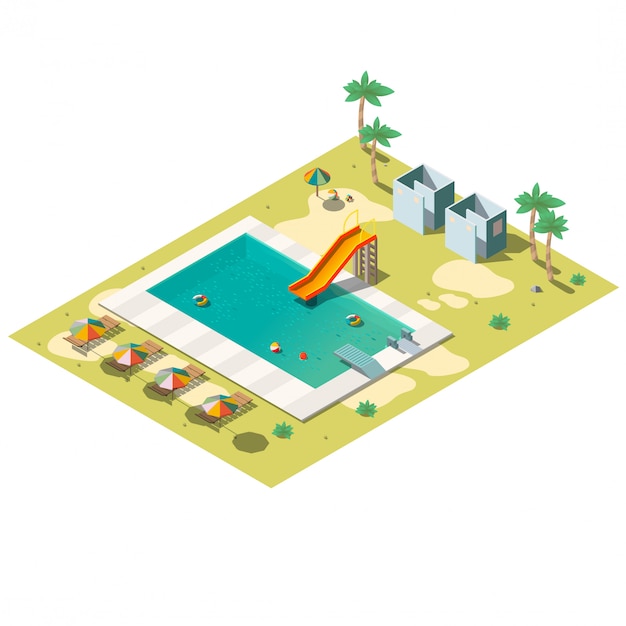 Resort isométrico piscina ilustración isométrica