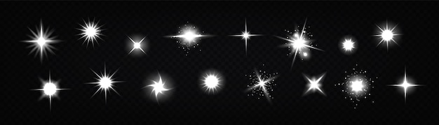 Resplandor de luz de estrella, resplandor de vector brillante y centelleo