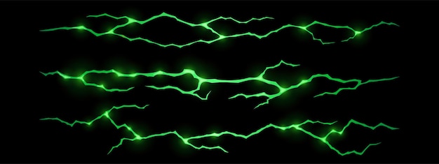 Resplandor mágico en grietas en el suelo textura verde brillante
