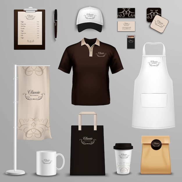 Restaurante café conjunto de iconos de identidad corporativa