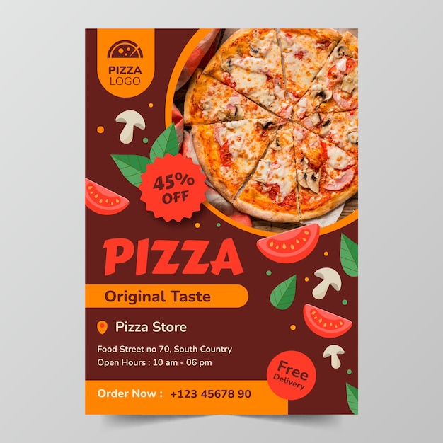 Vector gratuito restaurante de cartel de pizza dibujado a mano