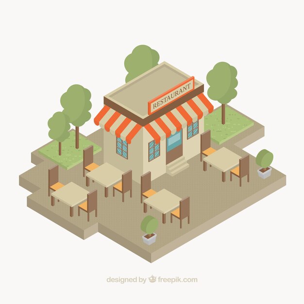 Restaurante isométrico con terraza