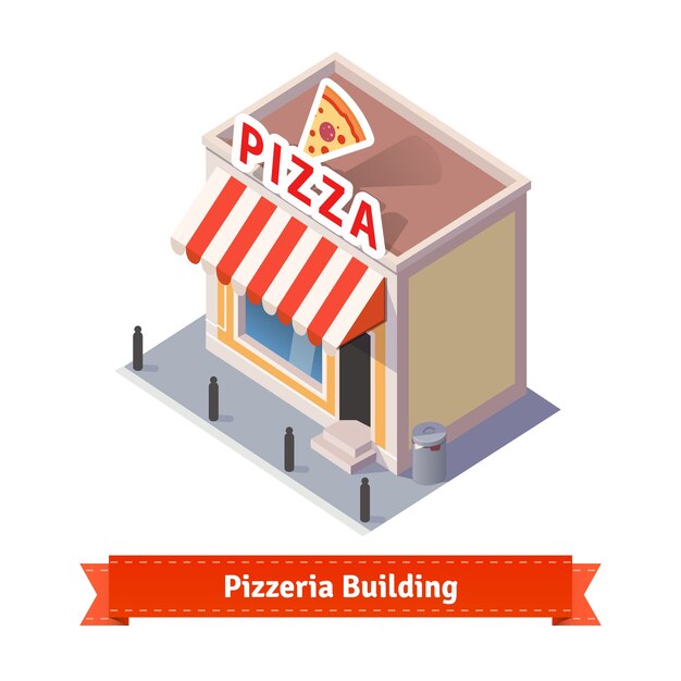 Restaurante de pizza y tienda de la construcción