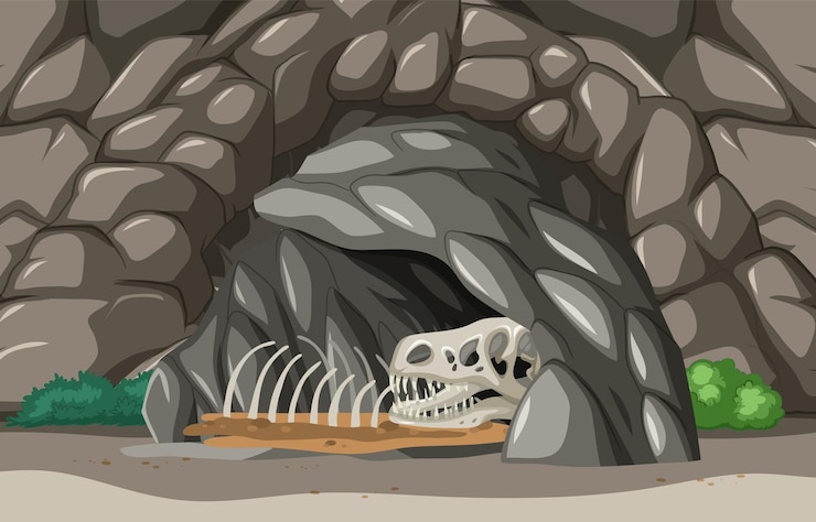 Vector gratuito restos de antiguas bestias en la cueva