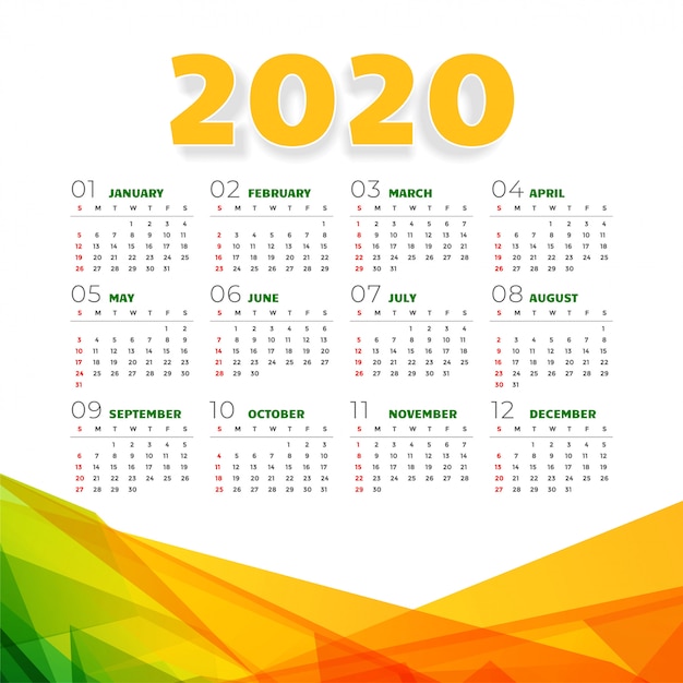 Resumen calendario 2020 en estilo geométrico