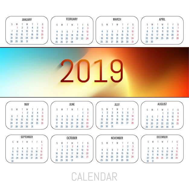 Vector gratuito resumen calendario colorido plantilla 2019 fondo