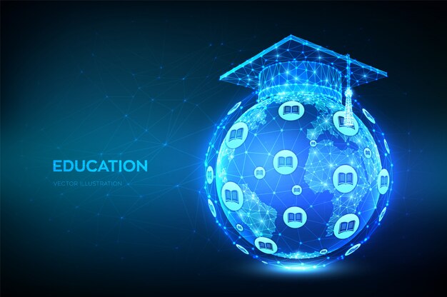 Resumen casquillo de baja graduación poligonal en el mapa de modelo de planeta tierra globo. Concepto de e-learning