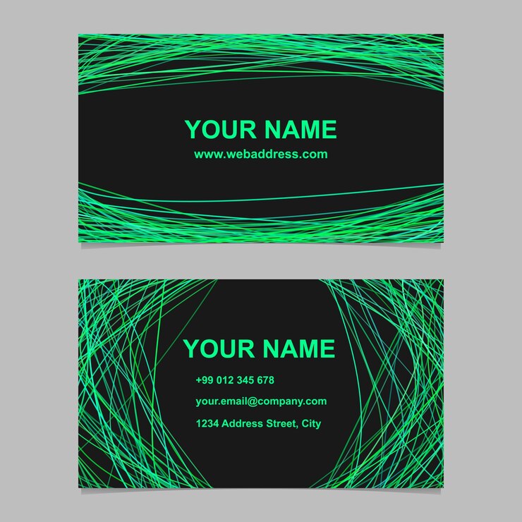 Vector gratuito resumen de color de la tarjeta de visita conjunto de diseño de la plantilla - diseño de la identidad del vector con líneas curvas sobre fondo negro