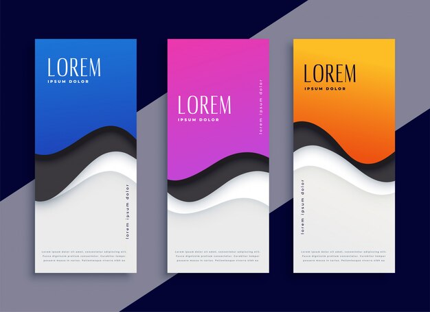 Resumen de diferentes colores de la onda moderna banners verticales