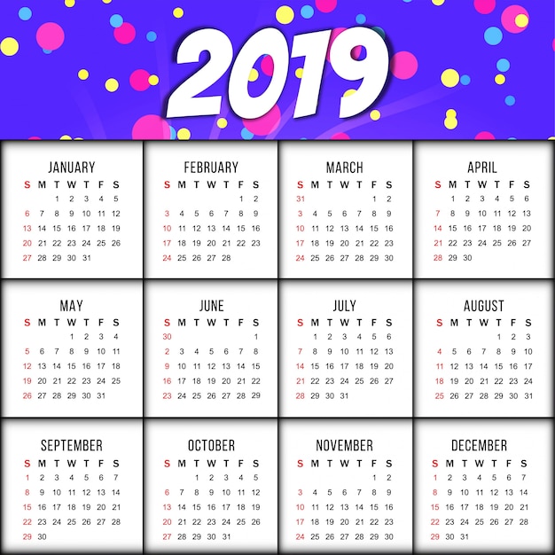 Vector gratuito resumen elegante año nuevo calendario 2019 fondo