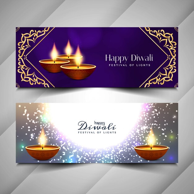 Resumen feliz Diwali banners religiosos diseño