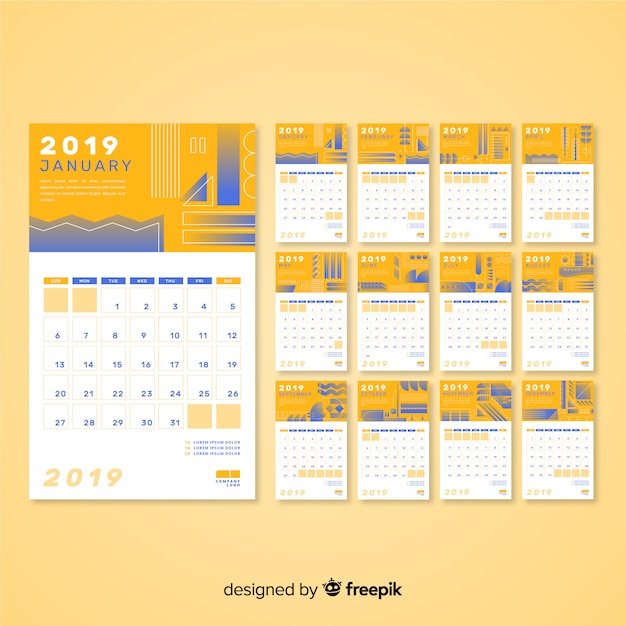 Vector gratuito resumen formas calendario 2019