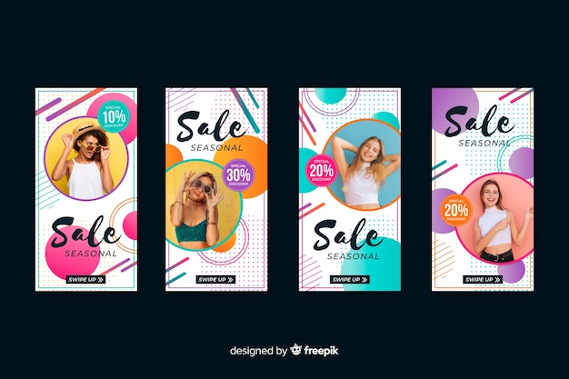 Resumen venta coloridas historias de instagram con foto