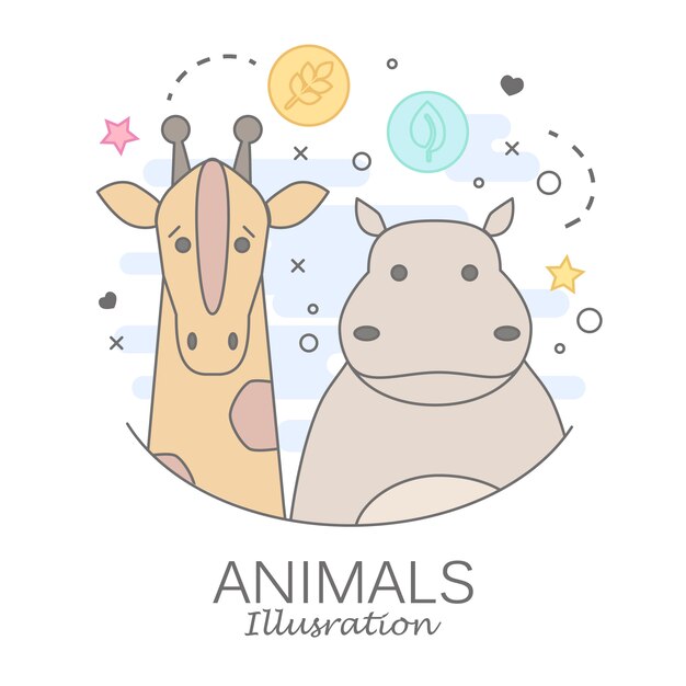 Retrato de animales de zoológico con diseño plano