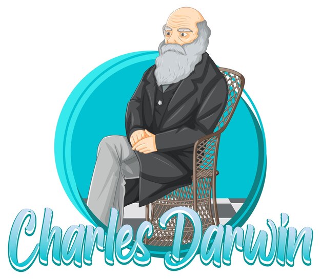 Retrato de Charles Darwin en estilo de dibujos animados