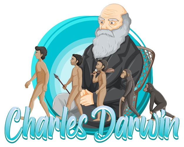 Vector gratuito retrato de charles darwin en estilo de dibujos animados