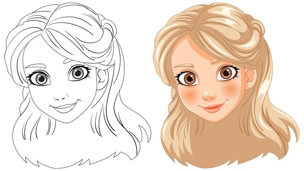 Retrato de una chica de dibujos animados antes y después