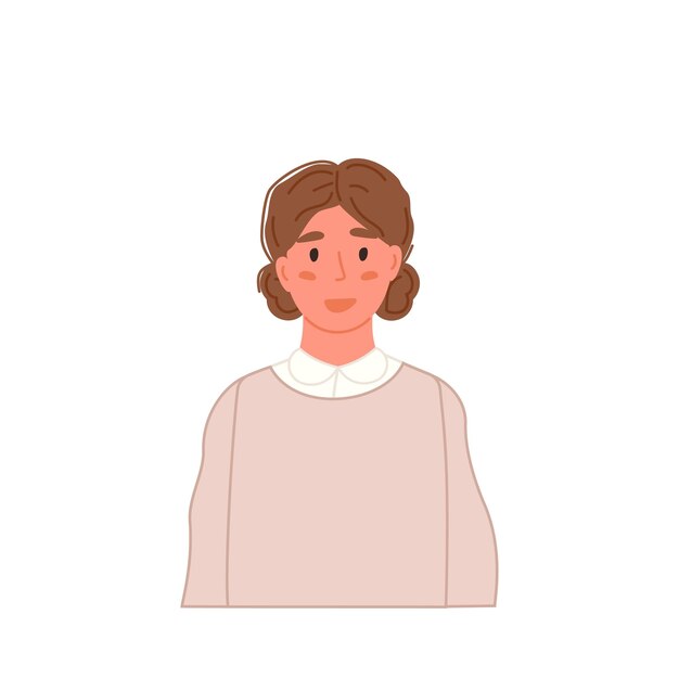 Retrato de chica sonriente en ropa casual estilo plano de dibujos animados aislado en blanco Vector adolescente feliz