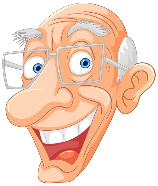 Retrato de dibujos animados de un anciano alegre