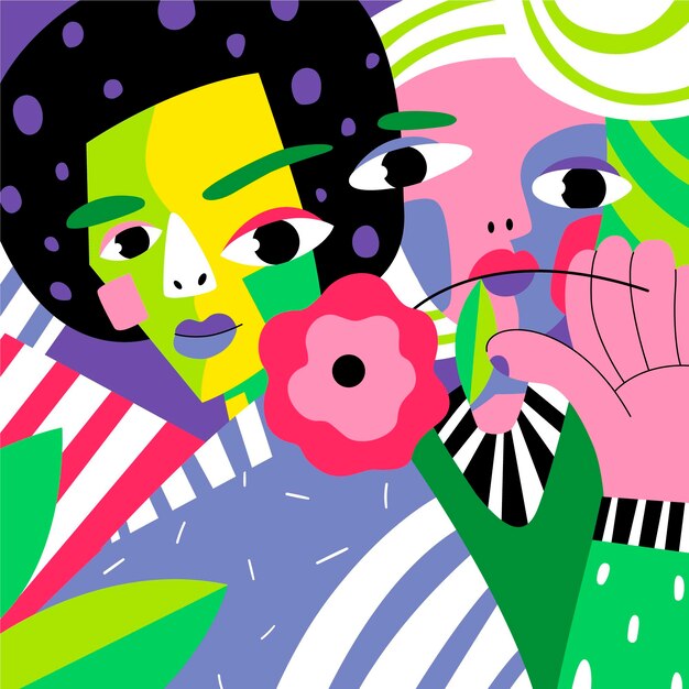 Retrato de diseño plano en estilo artístico en colores brillantes