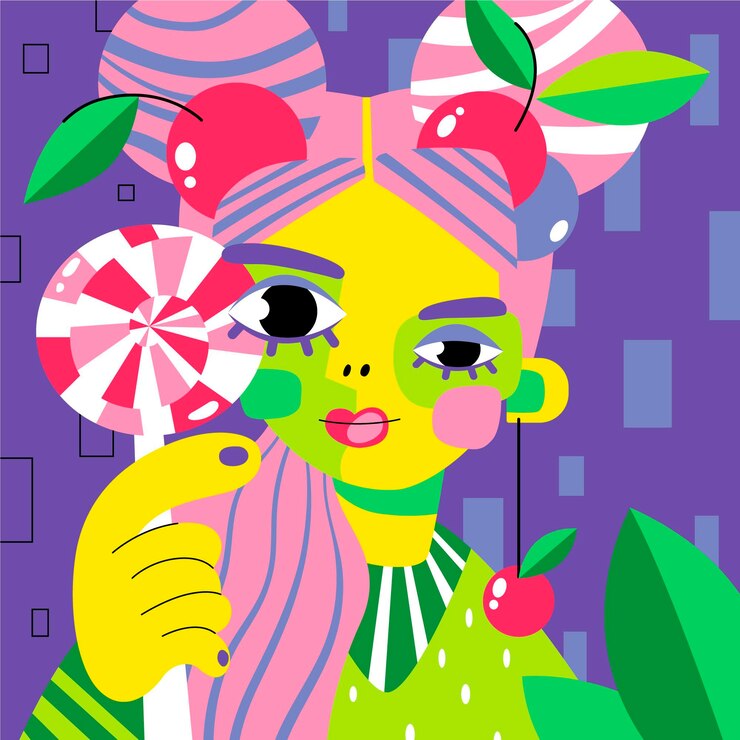 Retrato de diseño plano en estilo artístico en colores brillantes