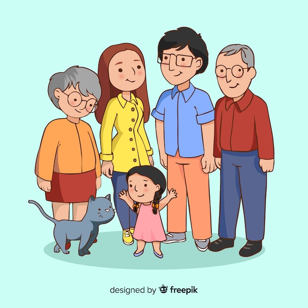 Retrato de familia feliz, diseño de personajes vectorizados