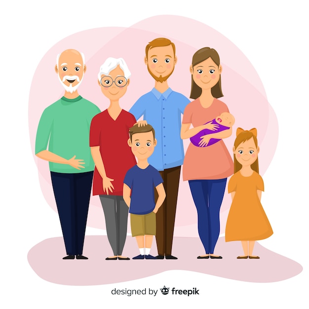 Retrato de familia feliz, diseño de personajes vectorizados