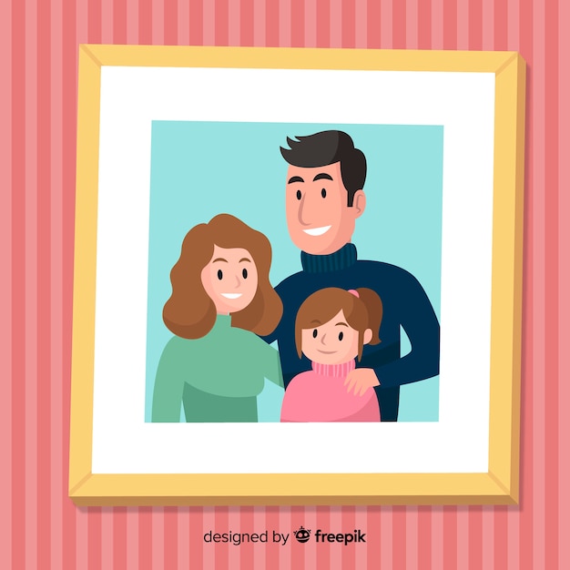 Vector gratuito retrato familiar dibujado a mano en un marco