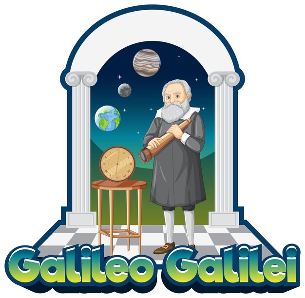 Retrato de Galileo Galilei en estilo de dibujos animados