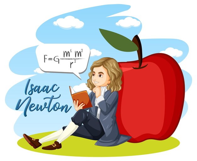 Retrato de Isaac Newton en estilo de dibujos animados