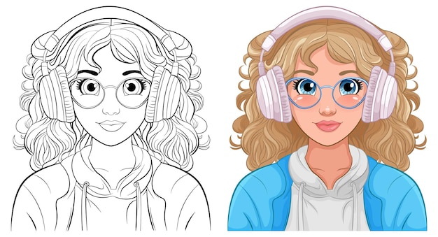 Vector gratuito retrato de mujer con auriculares escuchando música