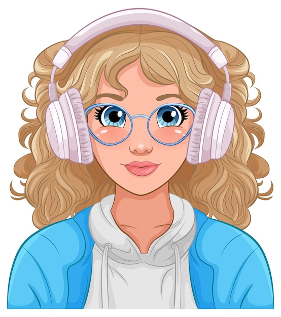 Retrato de mujer con auriculares escuchando música