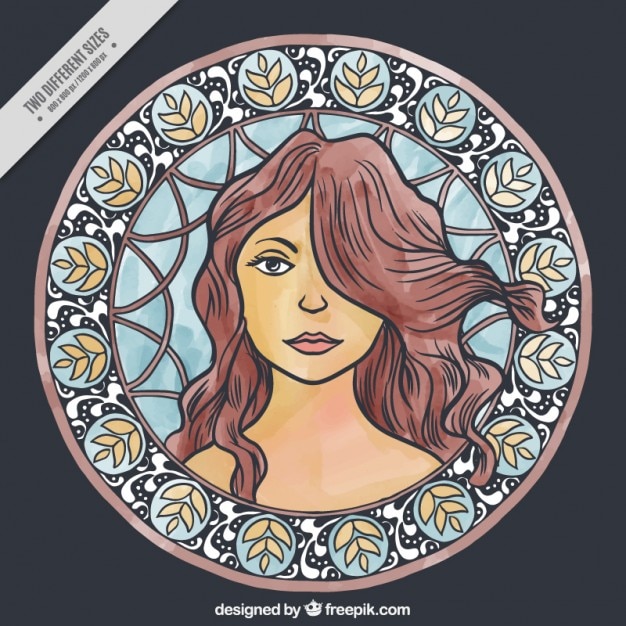 Vector gratuito retrato de mujer dibujada a mano con detalles florales decorativos