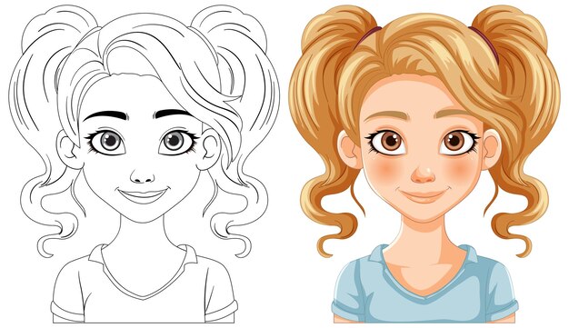 Retrato de niñas en línea y color