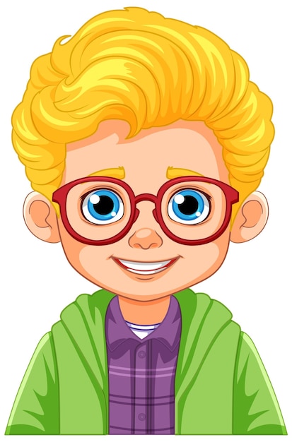 Retrato de un niño con cabello amarillo y ojos azules.