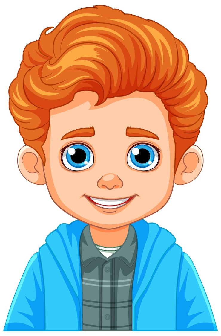 Vector gratuito retrato de un niño con cabello naranja y ojos azules