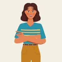 Vector gratuito retrato de personaje de animación mujer cruzando los brazos pose. diseño plano.