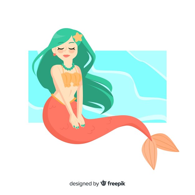 Retrato sirena bonita diseño plano